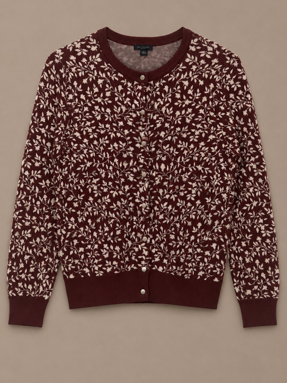 Ann Taylor Factory Floral Cardigan Sweater NWT Burgundy Ivory Cotton Size Small